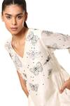 Abraham & Thakore_White Chanderi Silk Embroidery Butterfly V Neck Dress _at_Aza_Fashions