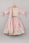 Shop_P & S CO_Pink Chanderi Lace, Embroidery Lehenga Set _at_Aza_Fashions