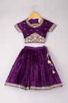 Buy_P & S Co_Purple Velvet Embroidered Choli And Lehenga Set For Girls_at_Aza_Fashions