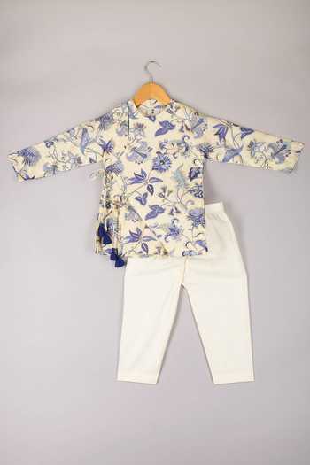 Buy_P & S CO_White Silk Printed Kurta Set _at_Aza_Fashions