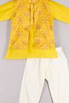 P & S CO_Yellow Silk, Brocade, Cotton Embroidery Geometric Pattern Overlay Kurta Set _Online_at_Aza_Fashions