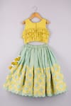 Shop_P & S CO_Green Tissue Tassels, Patchwork, Ruffles Lehenga And Choli Set _at_Aza_Fashions