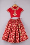 Buy_P & S CO_Red Silk, Brocade Sequins, Zari Lotus Lehenga And Choli Set _at_Aza_Fashions