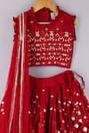 P & S Co_Maroon Mirror Work Lehenga Set For Girls_Online_at_Aza_Fashions