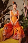 Buy_Payal & Zinal_Orange Gaji Silk Placement Embroidered Jumpsuit_at_Aza_Fashions