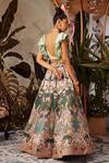 Shop_Payal & Zinal_Green Bamberg And Imported Cutdana, Floral Print, Pearls, Lehenga Set _at_Aza_Fashions
