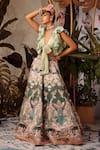 Payal & Zinal_Green Bamberg And Imported Cutdana, Floral Print, Pearls, Lehenga Set _Online_at_Aza_Fashions