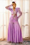 Buy_Payal & Zinal_Purple Organza And Crepe Embroidery Sequin V Neck Top & Sharara Set _at_Aza_Fashions