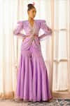 Payal & Zinal_Purple Organza And Crepe Embroidery Sequin V Neck Top & Sharara Set _Online_at_Aza_Fashions