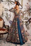 Buy_Payal & Zinal_Blue Organza And Gaji Silk & Embroidery Floral V Long Cape & Skirt Set _at_Aza_Fashions