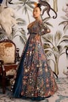 Payal & Zinal_Blue Organza And Gaji Silk & Embroidery Floral V Long Cape & Skirt Set _Online_at_Aza_Fashions