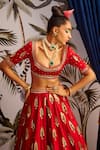 Payal & Zinal_Red Gaji Silk And Net Beads & Sequin, Metal Stripes Embroidered Bridal Lehenga Set _Online_at_Aza_Fashions