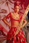 Buy_Payal & Zinal_Red Gaji Silk And Net Beads & Sequin, Metal Stripes Embroidered Bridal Lehenga Set _Online_at_Aza_Fashions