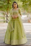 Buy_Anupraas by Nishant and Rahul_Green Bamberg Silk Embroidered Zardozi Sweetheart Neck Bridal Lehenga Set _at_Aza_Fashions