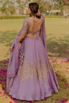 Shop_Anupraas by Nishant and Rahul_Purple Organza Embroidered Sequin V Neck Bridal Lehenga Set _at_Aza_Fashions