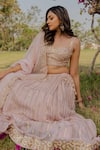 Anupraas by Nishant and Rahul_Pink Organza Embroidered Sequin Sweetheart Neck Lehenga Set _Online_at_Aza_Fashions