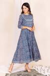 Buy Blue Cotton Hand Block Round Midi Dress For Women by Missprint ...