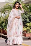 Missprint_White Chanderi Embroidered Gota Work Round Printed Kurta Sharara Set _Online_at_Aza_Fashions