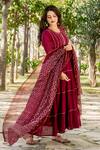 Missprint Maroon Cotton, Chiffon Gota Work Round Embroidered Tiered Anarkali With Dupatta Online at Aza Fashions Missprint_Maroon Cotton, Chiffon Gota Work Round Embroidered Tiered Anarkali With Dupatta _Online_at_Aza_Fashions