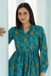 Buy_Rivaaj Clothing_Blue Cotton Printed Hand Block Stand Collar Dress For Women_Online_at_Aza_Fashions