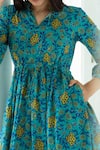 Shop_Rivaaj Clothing_Blue Cotton Printed Hand Block Stand Collar Dress For Women_Online_at_Aza_Fashions
