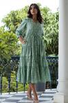 Rivaaj Clothing_Green Cotton Printed Tiered Shirt Dress_Online_at_Aza_Fashions