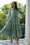 Buy_Rivaaj Clothing_Green Cotton Printed Tiered Shirt Dress_Online_at_Aza_Fashions