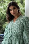 Rivaaj Clothing_Green Cotton Printed Tiered Shirt Dress_at_Aza_Fashions