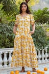 Buy_Rivaaj Clothing_Yellow Cotton Sunflower Print Dress _at_Aza_Fashions