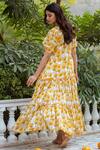 Shop_Rivaaj Clothing_Yellow Cotton Sunflower Print Dress _at_Aza_Fashions