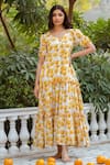 Buy_Rivaaj Clothing_Yellow Cotton Sunflower Print Dress _Online_at_Aza_Fashions