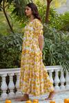 Shop_Rivaaj Clothing_Yellow Cotton Sunflower Print Dress _Online_at_Aza_Fashions