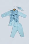 Buy_Champscloset_Blue Printed Star Bundi And Kurta Set  _at_Aza_Fashions