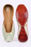 Shop_Jutti Express_Green Pista Mirror Embroidered Juttis _at_Aza_Fashions