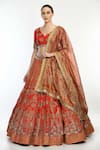 Buy_Moledro_Red Modal Satin, Butterfly Net Bird Layla Surkh Printed Bridal Lehenga Set _at_Aza_Fashions