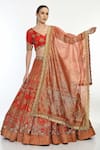 Buy_Moledro_Red Modal Satin, Butterfly Net Bird Layla Surkh Printed Bridal Lehenga Set _Online_at_Aza_Fashions