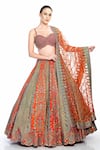 Buy_Moledro_Orange Modal Satin Embroidered Floral Motifs Dhaani Bridal Lehenga Set _at_Aza_Fashions