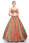 Moledro_Orange Modal Satin Embroidered Floral Motifs Dhaani Bridal Lehenga Set _Online_at_Aza_Fashions