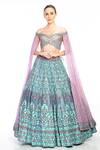 Buy_Moledro_Blue Blouse Opada Silk And Cape Sleeve Butterfly Net, Lehenga Falak Off Set _at_Aza_Fashions