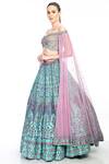 Moledro_Blue Blouse Opada Silk And Cape Sleeve Butterfly Net, Lehenga Falak Off Set _Online_at_Aza_Fashions