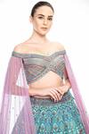 Buy_Moledro_Blue Blouse Opada Silk And Cape Sleeve Butterfly Net, Lehenga Falak Off Set _Online_at_Aza_Fashions
