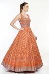 Moledro_Orange Crepe Inara Mirror Embroidered Anarkali And Dupatta_Online_at_Aza_Fashions