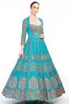 Moledro_Blue Modal Satin, Butterfly Net, Flat Liba Embroidered Anarkali With Dupatta_Online_at_Aza_Fashions