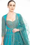 Moledro_Blue Modal Satin, Butterfly Net, Flat Liba Embroidered Anarkali With Dupatta_at_Aza_Fashions