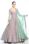 Buy_Moledro_Purple Modal Satin Embroidered Floral Motifs Scoop Aqsa Anarkali And Dupatta _at_Aza_Fashions