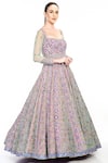 Buy_Moledro_Purple Modal Satin Embroidered Floral Motifs Scoop Aqsa Anarkali And Dupatta _Online_at_Aza_Fashions