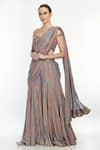 Buy_Moledro_Blue Lurex Embroidered Striped Aliza Pre-draped Sharara Saree And Blouse _Online_at_Aza_Fashions