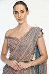 Moledro_Blue Lurex Embroidered Striped Aliza Pre-draped Sharara Saree And Blouse _at_Aza_Fashions