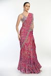 Moledro_Pink Bustier Modal Satin And Saree Chiffon Print Lynna Pre-pleated With Blouse _Online_at_Aza_Fashions