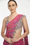 Moledro_Pink Bustier Modal Satin And Saree Chiffon Print Lynna Pre-pleated With Blouse _at_Aza_Fashions